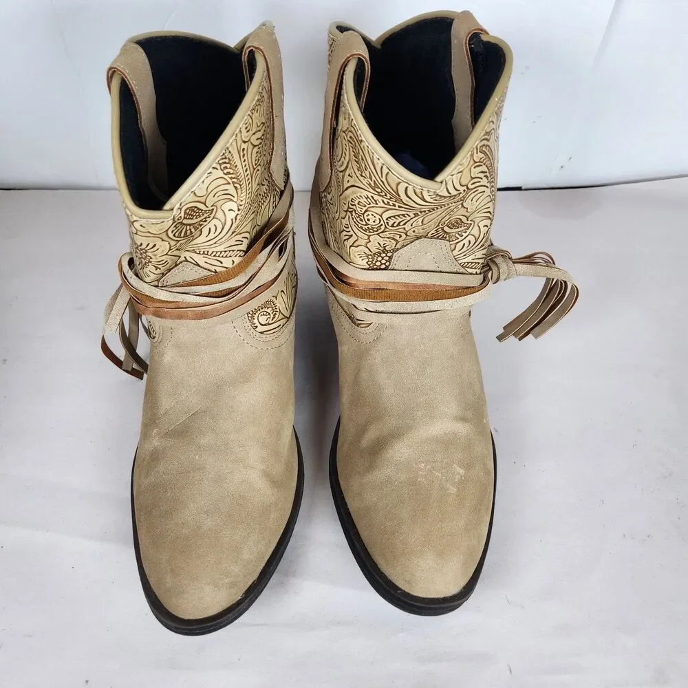 DINGO Brown Suede‎ Booties Women's Size 8.5 southwest ankle boots strap western